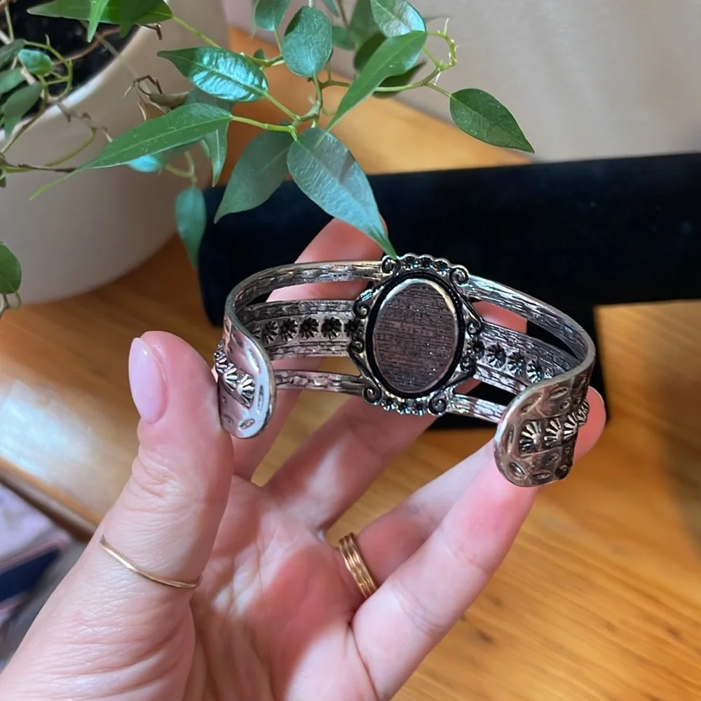 Red Stone Silver Cuff Bracelet